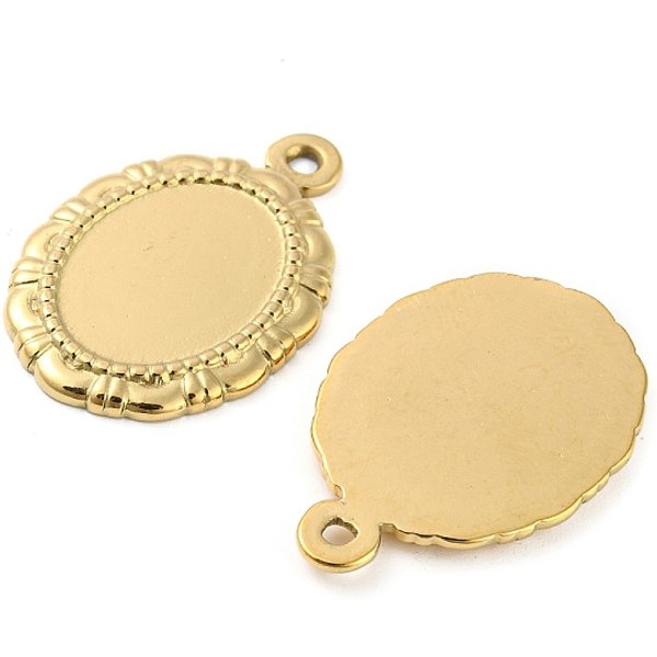 Cabochon Pendenti In Acciaio Inossidabile 304, Ovale, Vero Placcato Oro 18K, Vassoio: 16X12.5Mm, 27X18X2Mm, Foro: 1.6 Mm-image