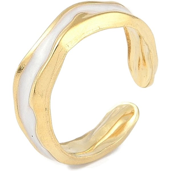 Ion Plating(Ip) 304 Stainless Steel Enamel Cuff Finger Rings, Open Rings For Women, Real 18K Gold Plated, Adjustable, 6Mm-image
