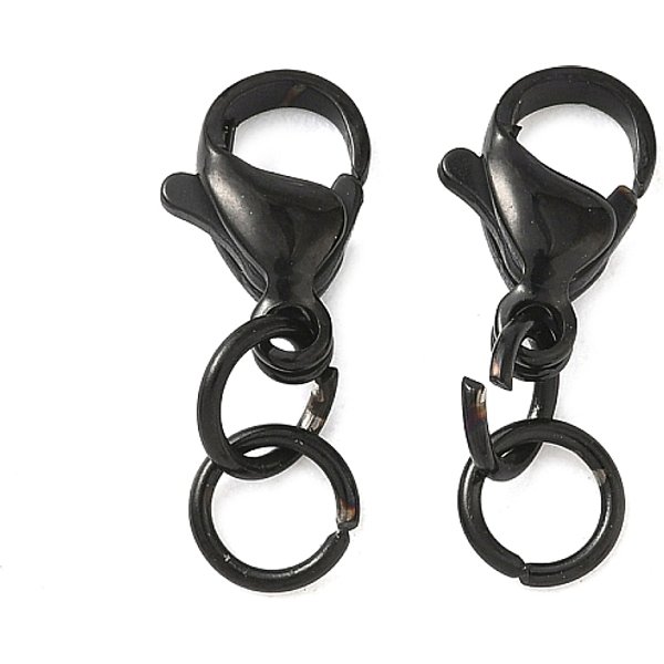 304 Stainless Steel Lobster Claw Clasps, With Jump Rings, Ion Plating(Ip), Black, 19Mm-image
