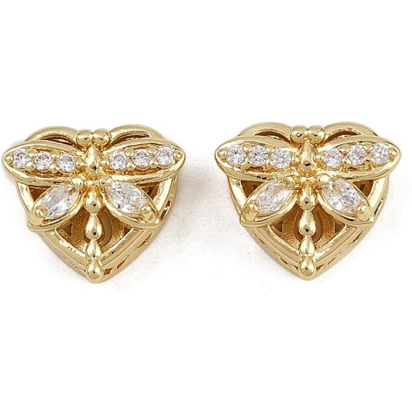 MehrsträNgige Glieder Aus Messing Mit Pavé-Kubikzirkonia, Langlebig Plattiert, Herz Mit Libelle, Golden, Transparent, 12X14X6 Mm, Bohrung: 2 Mm-image