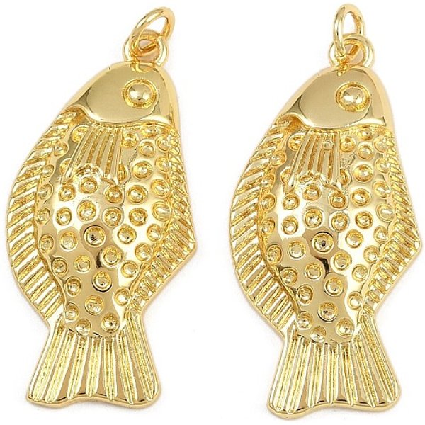 Colgantes De LatóN, Charms De Pescado, Con Anillo De Salto, Chapado En Rack, Sin Plomo Y El Cadmio, Plateado De Larga DuracióN, Real 18K Chapado En Oro, 34.5X16X5Mm, Agujero: 3.4 Mm-image