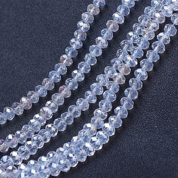 Fili Di Perline In Vetro Placcato, Ab Colore Placcato, Sfaccettato, Rondelle, Chiaro Ab, 4X3Mm, Foro: 0.4 Mm, Circa 110-115Pcs/Filo, 39-40Cm-image