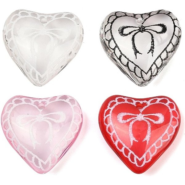 Printed Acrylic Pendants, Spray Paint, Heart, Mixed Color, 32X33.5X11.5Mm, Hole: 2Mm-image