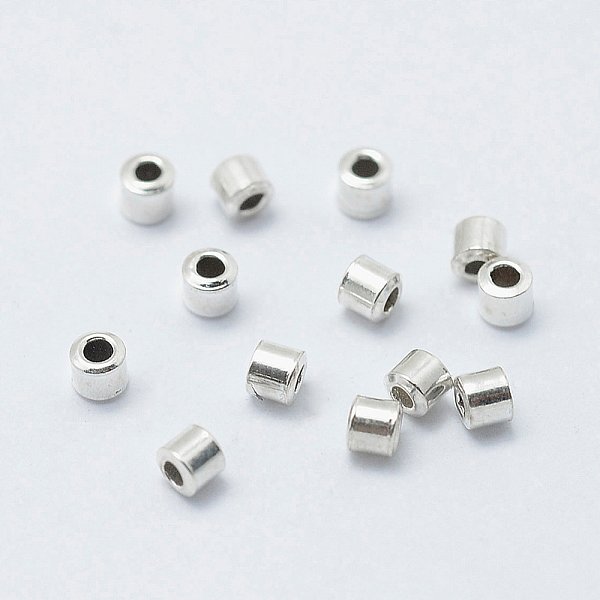 Anti-Tarnish Rhodium Plated 925 Sterling Silver Crimp Beads, Tube, Platinum, 2X2Mm, Hole: 1Mm-image