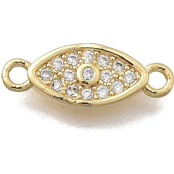 Breloques De Connecteur D'oeil De Zircone Cubique Clair De Micro Pavé En Laiton, Oeil, Sans Cadmium Et Sans Plomb, CréMaillèRe Plaquage, Plaqué Longue DuréE, VéRitable 18K Plaqué Or, 5X13X2Mm, Trou: 1.2Mm-image
