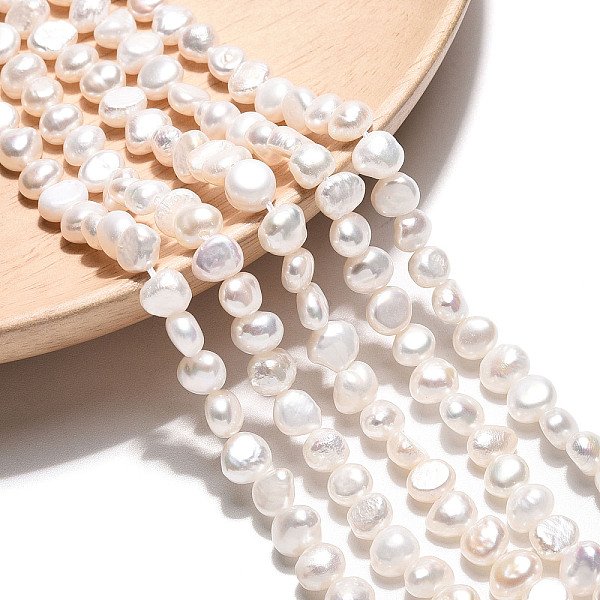 Natural Cultured Freshwater Pearl Beads Strands, Two Sides Polished, Creamy White, 5-6.5X5-7X2.5-5.5Mm, Hole: 0.6Mm, About 32-34Pcs/Strand, 6.69-7.09 Inch(17-18Cm)-image