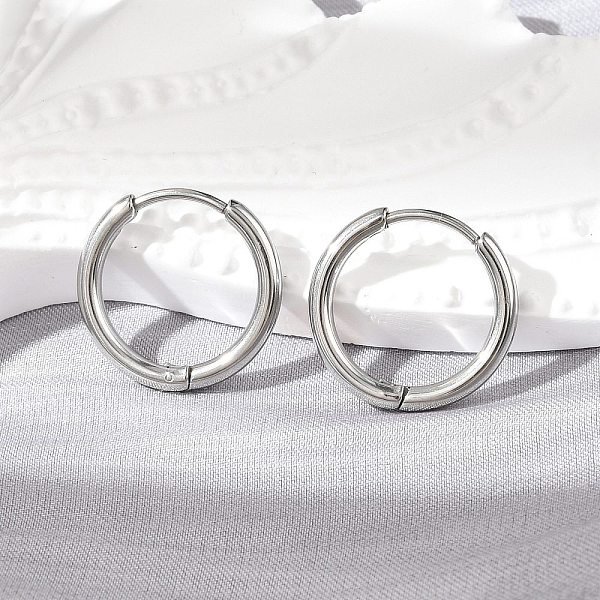 Tarnish Resistant 304 Stainless Steel Huggie Hoop Earrings, With 316 Surgical Stainless Steel Pin, Ring, Stainless Steel Color, 16X2Mm, 12 Gauge, Pin: 0.9Mm-image