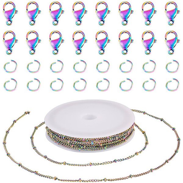 Diy Jewelry Making Kits, Incluyendo Carretes VacíOs De Polipropileno (Pp), Cadenas SatéLite De Acero Inoxidable 304, Cierres Y Anillos De Salto, Color Del Arco Iris, 6X0.8Mm, DiáMetro Interior: 4.4 Mm-image
