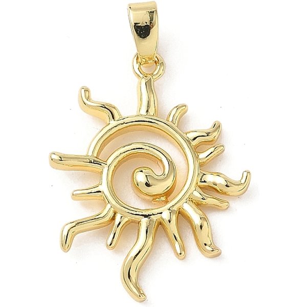 Pendentifs en laiton, soleil, véritable 18k plaqué or, 23.5x18.5x3mm, Trou: 2.5mm