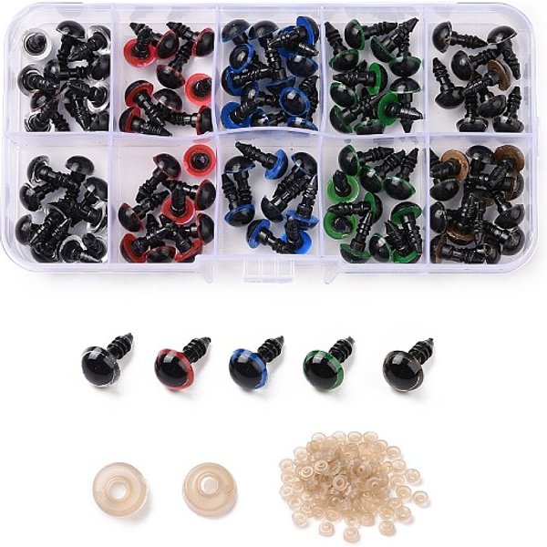Half Round Craft Plastic Doll Eyes Set, Stuffed Toy Eyes, Safety Eyes, With Plastic Washer, Doll Making Supplies, Mixed Color, Eye: 100Pcs; Washer: 100Pcs-image