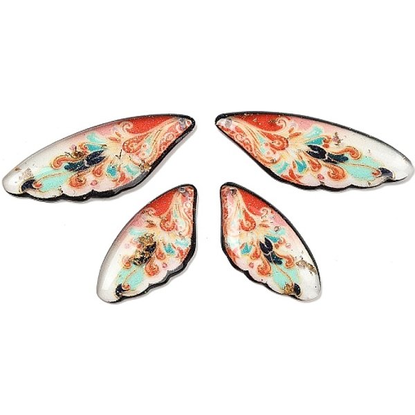 4 PièCes 4 Styles Pendentifs En RéSine éPoxy Transparente, Aile à Motif Floral, Avec Des Paillettes Et De La Feuille D'or, Orange, 29-39X14 - X 2.5 Mm, Trou: 1Mm-image