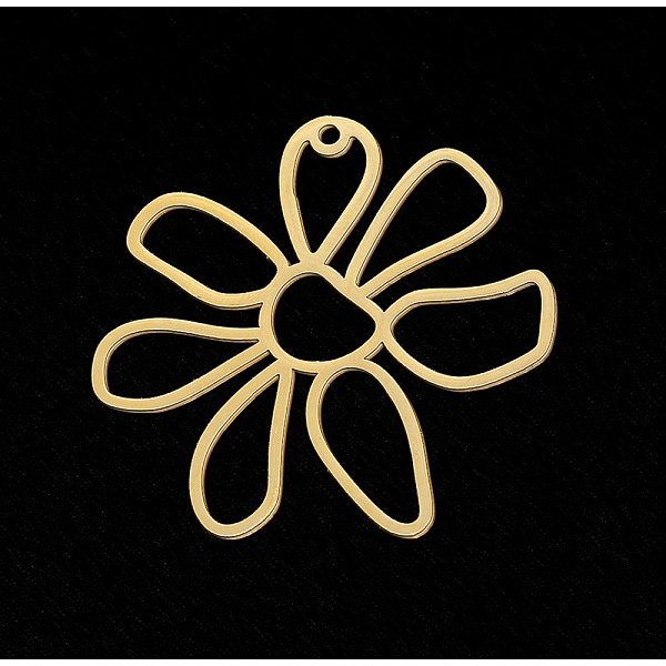 201 EdelstahlanhäNger, Laserschnitt, Blume, Golden, 34.5X35X1 Mm, Bohrung: 1.6 Mm-image