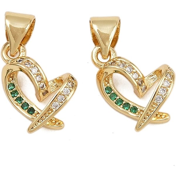 Breloques En Laiton Avec Zircone Cubique De Micro Pave, CœUr, VéRitable 16K Plaqué Or, 12.5X10.5X4.5Mm, Trou: 4X3.5Mm-image