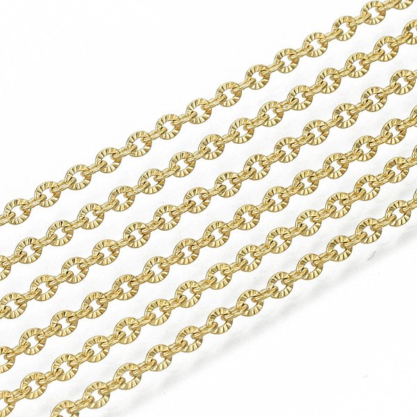 Chaînes en acier inoxydable 304, chaînes câblées, chaînes de liens, texturé, avec bobine, or, 2.5x2x0.3mm, environ 82.02 pied (25 m)/rouleau
