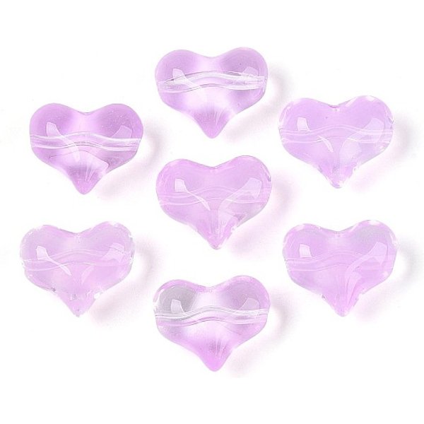 Perles En Verre Transparentes, CœUr, Violette, 14X17X9Mm, Trou: 1.4Mm, Environ 460 Pcs/1000 G-image