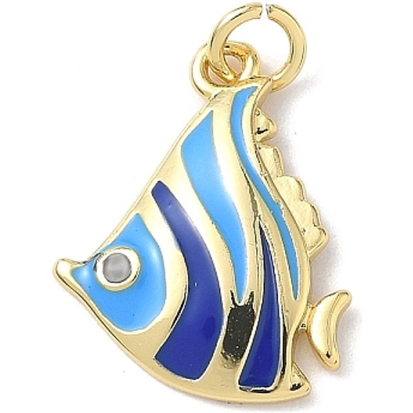 Sea Animals Brass Enamel Pendants, Rack Plating, Cadmium Free & Lead Free, Long-Lasting Plated, With Jump Ring, Real 18K Gold Plated, Blue, 20X15.5X2.5Mm, Hole: 3.5Mm-image