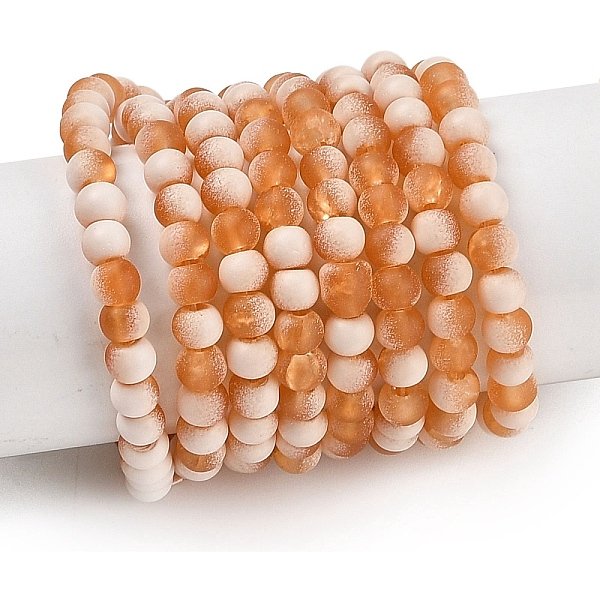 Frosted Crackle Glass Beads Strands, Rondelle, Dark Orange, 4.5X3.5Mm, Hole: 0.8Mm-image