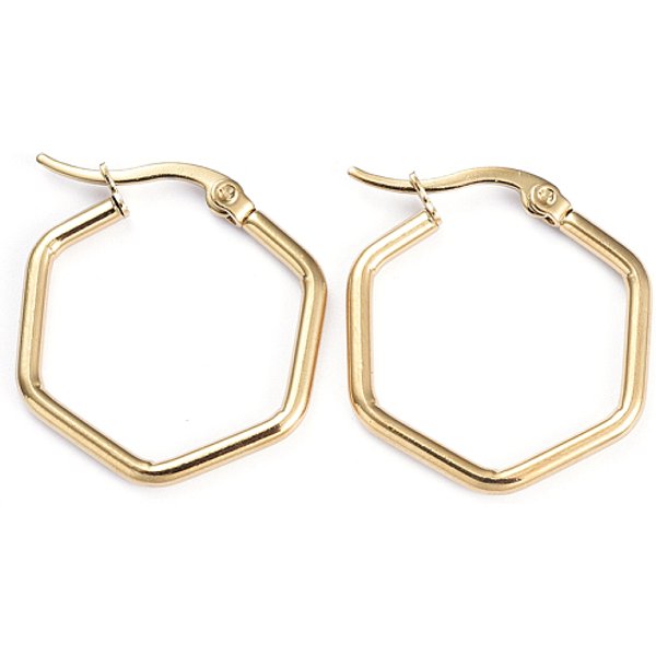 Pendientes De Aro Angular De Acero Inoxidable 201, Con Pasadores De Acero Inoxidable 304, HexáGono, Dorado, 28X23X1.5Mm, Pin: 1X0.7 Mm-image