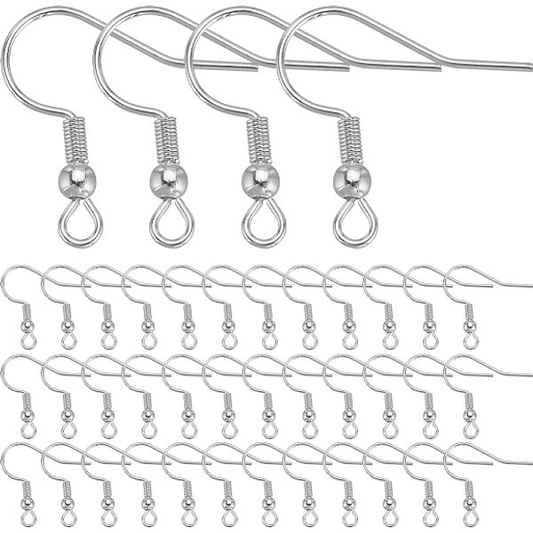 Sunnyclue 1 Box 100Pcs 925 Sterling Silver Plated Stainless Steel Earring Hooks Fish Hook Ear Wires French Earring Hooks Hypoallergenic Earring Findings With Openable Loops For Jewelry Making Kits-image