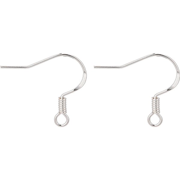 925 Sterling Silver Flat Coil Earwire, Earring Hooks, 21 Gauge, Silver, 16-18X14Mm, Hole: 2Mm, Pin: 0.56Mm-image