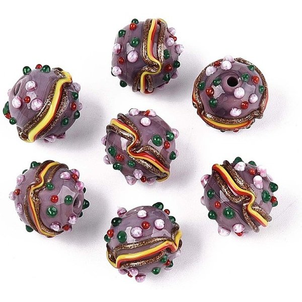 Perles BosseléEs En Verre Faites à La Main, Hamburger, Brun Rosé, 13-14X14-15Mm, Trou: 1.2-1.6Mm-image