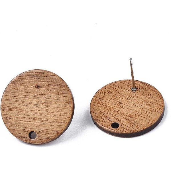 Nussbaum Ohrstecker ZubehöR, Mit Stift Aus Edelstahl 304, Flachrund, Kokosnuss Braun, 20 Mm, Bohrung: 2 Mm, Stift: 0.7 Mm-image