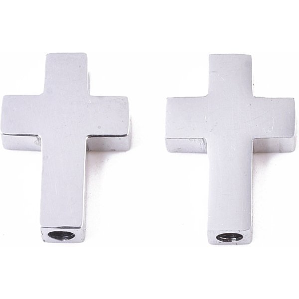 Perlas De Acero Inoxidable 304 Resistentes Al Deslustre, Cruz, Color Acero Inoxidable, 14X10X3Mm, Agujero: 2 Mm-image