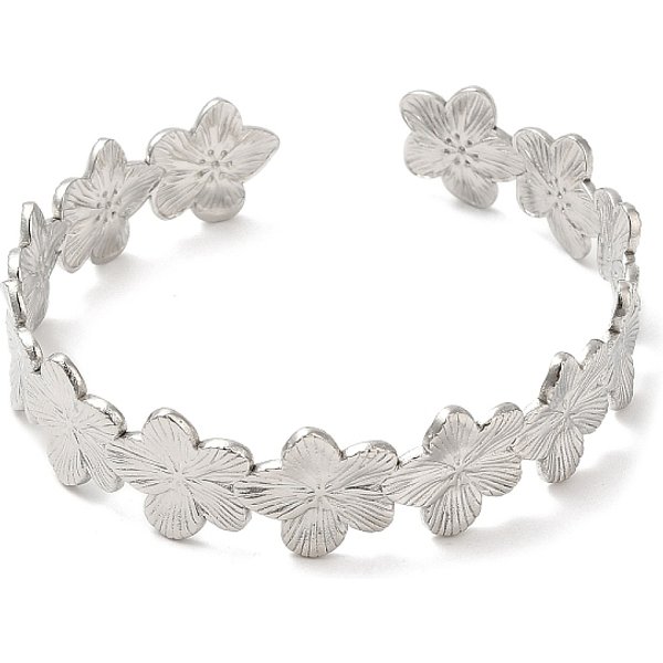 Bracelets Manchettes En Acier Inoxydable 304 Anti-Ternissement, Bracelets Ouverts à Fleurs Pour Femmes, Couleur Inoxydable, DiamèTre IntéRieur: 2-1/4X2 Pouce (5.6X5 Cm), 13Mm-image