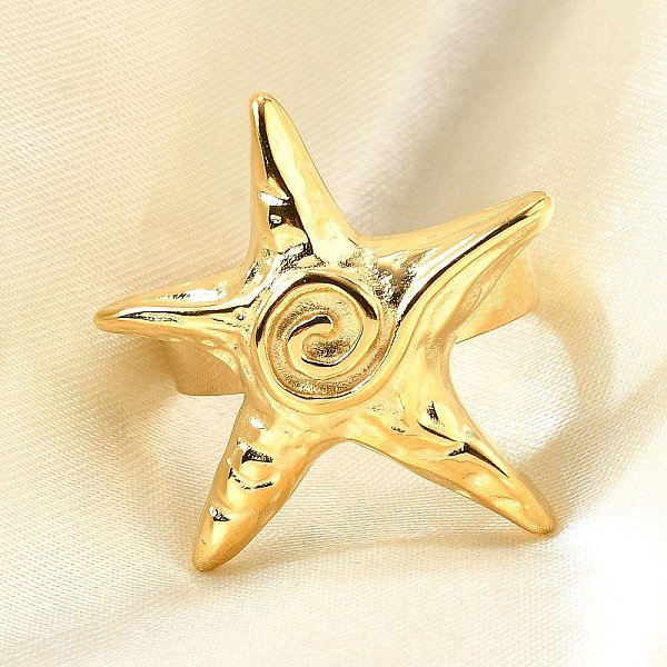 304 Stainless Steel Cuff Rings, Golden, For Women, Starfish, 26X25Mm, Inner Diameter: 18Mm-image