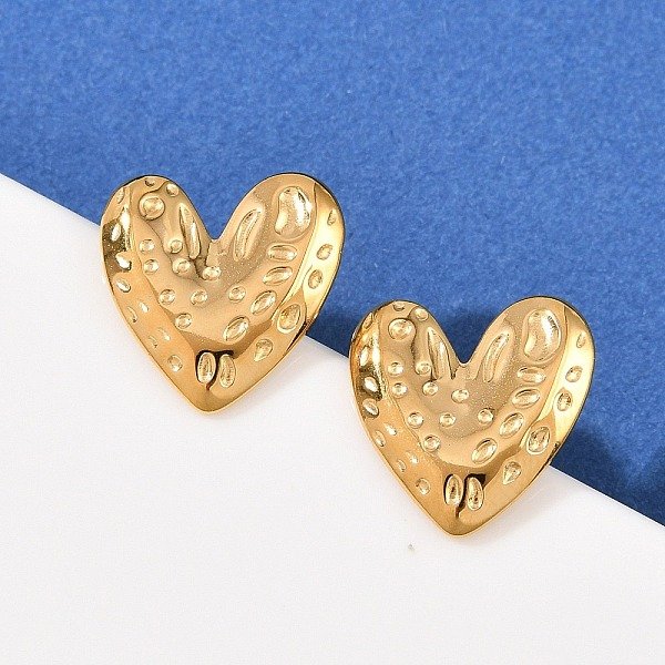 Boucles D'oreilles à Tige En Forme De CœUr En Acier Inoxydable 304, Placage Ionique (Ip), VéRitable 18K Plaqué Or, 14.5X13.5Mm-image