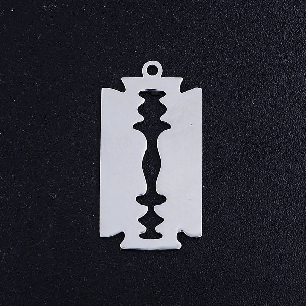 Tarnish Resistant 201 Stainless Steel Pendants, Blade Shape, Stainless Steel Color, 26X14X1Mm, Hole: 1.5Mm-image