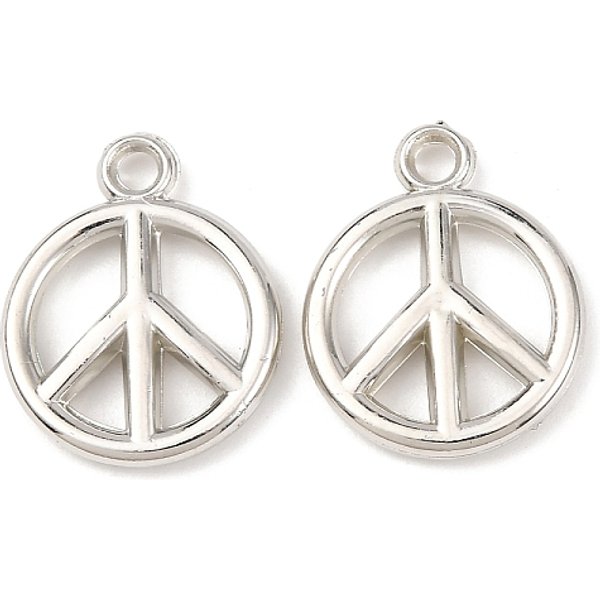 CCB Plastic Pendants, Peace Sign, Platinum, 19.5x15.5x2.5mm, Hole: 2mm