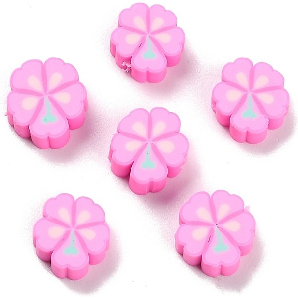 Perles En PâTe PolymèRe Manuel, Fleur, Rose, 10-10.5X10-11X4.5Mm, Trou: 1.6Mm-image