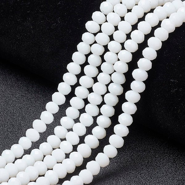 Opaque Solid Color Glass Beads Strands, Faceted, Rondelle, White, 8X6Mm, Hole: 1Mm, About 63-65Pcs/Strand, 39-40Cm-image