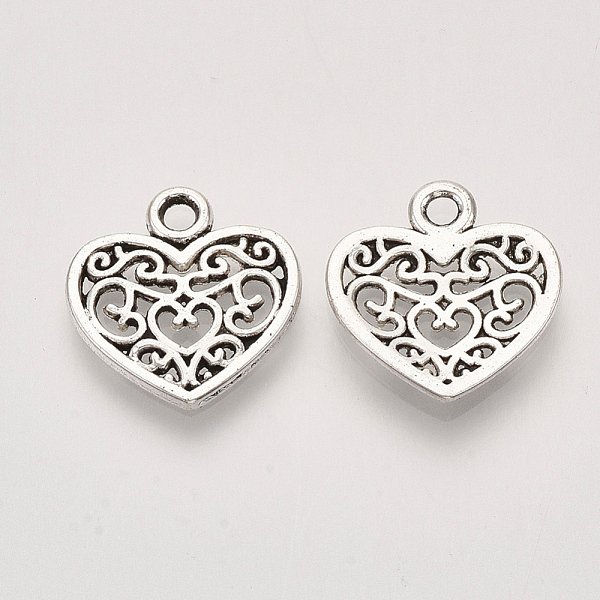 Tibetischen Stil Legierungs AnhäNger & Charms, Herz, Cadmiumfrei Und Bleifrei, Antik Silber Farbe, 15X14.5X1.5 Mm, Bohrung: 1.8 Mm-image