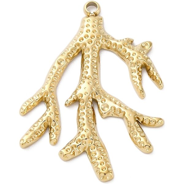 304 Stainless Steel Pendants, Branch Charm, Pvd Vacuum Plating, Real 18K Gold Plated, 27.5X21X2Mm, Hole: 1.5Mm-image