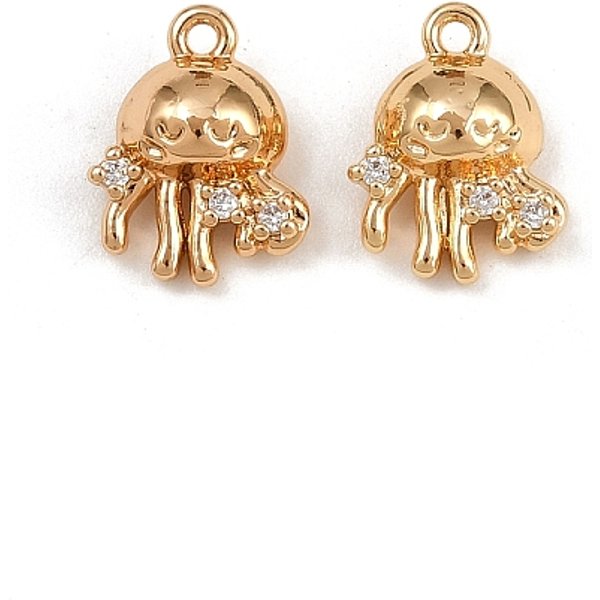 Brass Micro Pave Cubic Zirconia Pendants, Jellyfish Charms, Real 18K Gold Plated, 11.5X9X4.5Mm, Hole: 1Mm-image