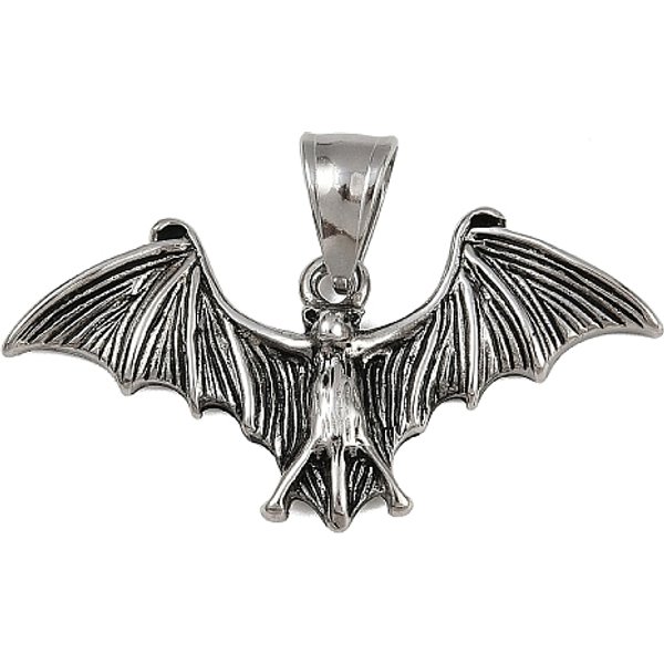Anhänger aus Edelstahl 304, Fledermaus Charme, Antik Silber Farbe, 21.5x43x4.5 mm, Bohrung: 8.5x5 mm