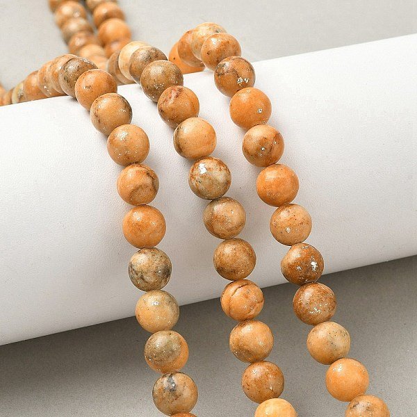 Dyed Natural Dolomite Beads Strands, Round, With Sequins, Orange, 7-8Mm, Hole: 0.8-1Mm, About 50-51Pcs/Strand, 15.75''(40Cm)-image