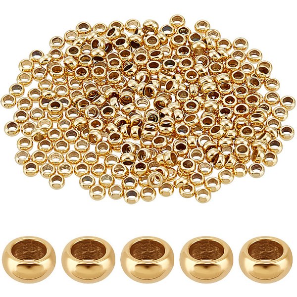 1000 Perles à Sertir En Acier Inoxydable Chirurgical 316, Rondelle, VéRitable 18K Plaqué Or, 1.9Mm, Trou: 1Mm-image