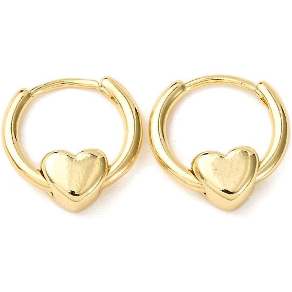 Brass Heart Hoop Earrings, Real 18K Gold Plated, 16X15X5Mm-image