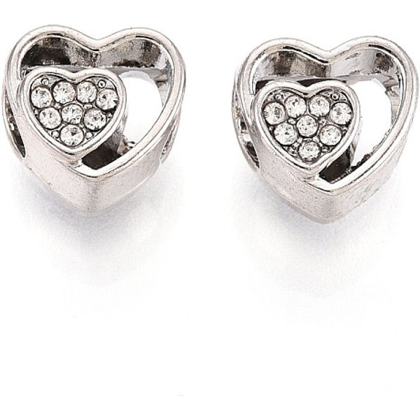 Rack Plating Alloy Rhinestone European Beads, Heart, Lead Free & Nickel Free & Cadmium Free, Platinum, 10X10X9Mm, Hole: 5Mm-image