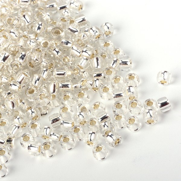 Mgb Matsuno Glasperlen, Japanische Saatperlen, 12/0 Silber Ausgekleidet Glas Rundes Loch Rocailles Saatperlen, Transparent, 2X1 Mm, Bohrung: 0.5 Mm, Ca. 1960 Stk. / 20 G-image