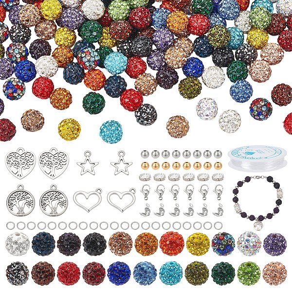 Diy Stretch Bracelet Kits, Including Polymer Clay Rhinestone Beads, Alloy Pendants, Brass Beads, 304 Stainless Steel Findings, Elastic Crystal Thread, Mixed Color, 10Mm, Hole: 1.5Mm, 22 Colors, 10Pcs/Color, 220Pcs-image