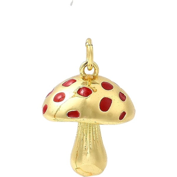 Messing AnhäNger & Charms, Pilz, Mit Emaille, Echtes 18K Vergoldet, Mit Sprungring, Rot, 19X15 Mm, Bohrung: 3.3 Mm-image