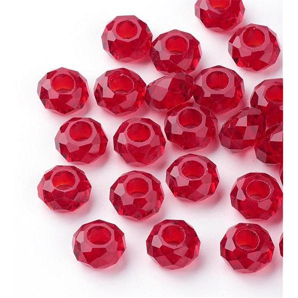 Glass European Beads, Large Hole Beads, No Metal Core, Rondelle, Dark Red, 14x8mm, Hole: 5mm