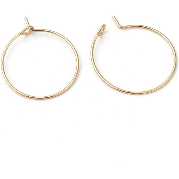 Boucles d'oreilles créoles en acier inoxydable chirurgical 316L, accessoires de pendentifs de verre de vin, véritable 18k plaqué or, 25x0.8mm, 20 jauge