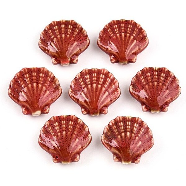 Abalorios De Porcelana Hechas A Mano, FantasíA Antigua Porcelana Esmaltada, Shell Forma, SalmóN, 25-27X27-29.5X10.5-12Mm, Agujero: 2 Mm-image