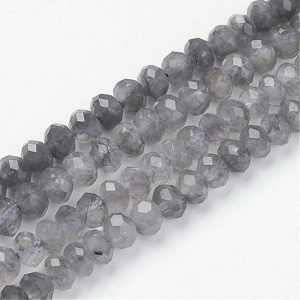 Nuvoloso Naturale Perle Di Quarzo Fili, Rondelle, Sfaccettato, Grigio Scuro, 6.5X5Mm, Foro: 1 Mm, Circa 75Pcs/Filo, 15.7 Pollice-image
