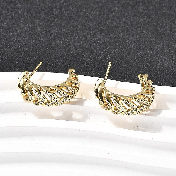 Boucles D'oreilles En Laiton Zircon Cubique Micro Pavé Clair, CréMaillèRe Plaquage, Plaqué Longue DuréE, Sans Cadmium Et Sans Plomb, VéRitable 18K Plaqué Or, 21.5X7.5Mm-image